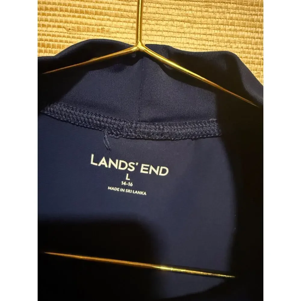LANDS' END Boys Kids Sz LARGE L (14-16) Rash Guard Swim Shirt Top SHARKS